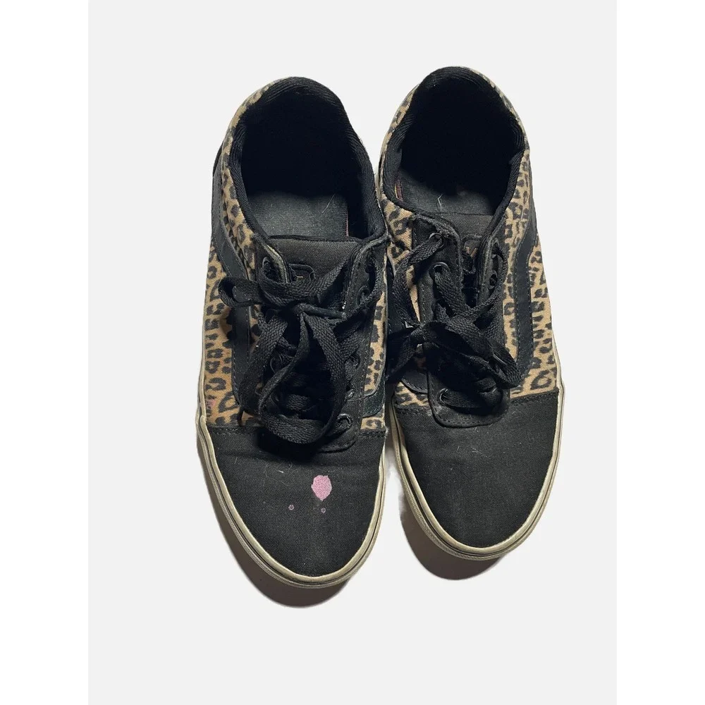 Vans Ward Sneakers Women 7.5 Black Leopard Print Canvas Low Top Skate Streetwear